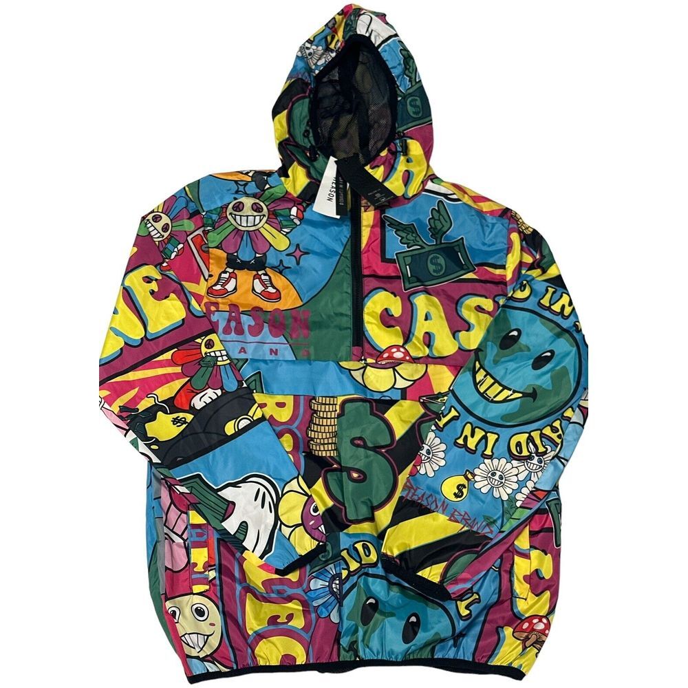 Reason Brand Half Zip ANORAK Bright‎ Flower Power Mesh Lined Windbreaker Men's S